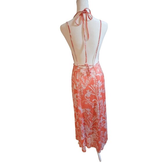 Free People Ashley Coral & White Floral Halter Dress Size 2 Spring Boho Maxi - Picture 3 of 16